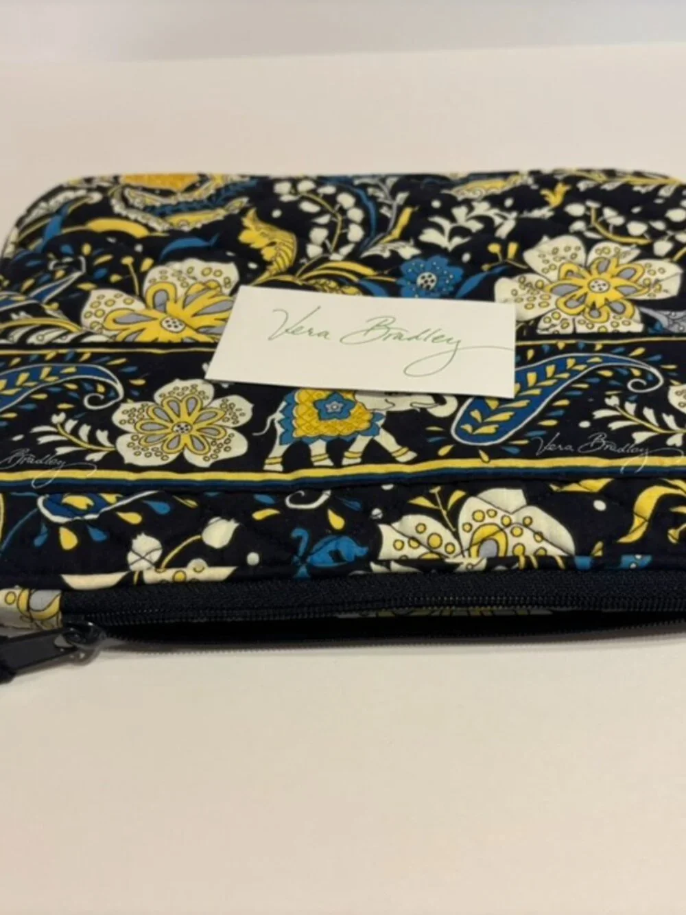Vera Bradley Floral navy/yellow/blue/white quilted print zip-around iPad Sleeve